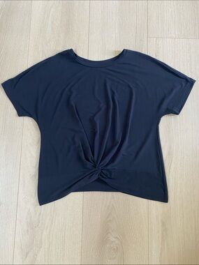 GapFit Twist Front Draped Black Tee Top Activewear M Medium